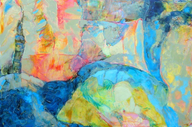 original acrylic on canvas by Christine Reimer titled Finding Blue 24" x36"