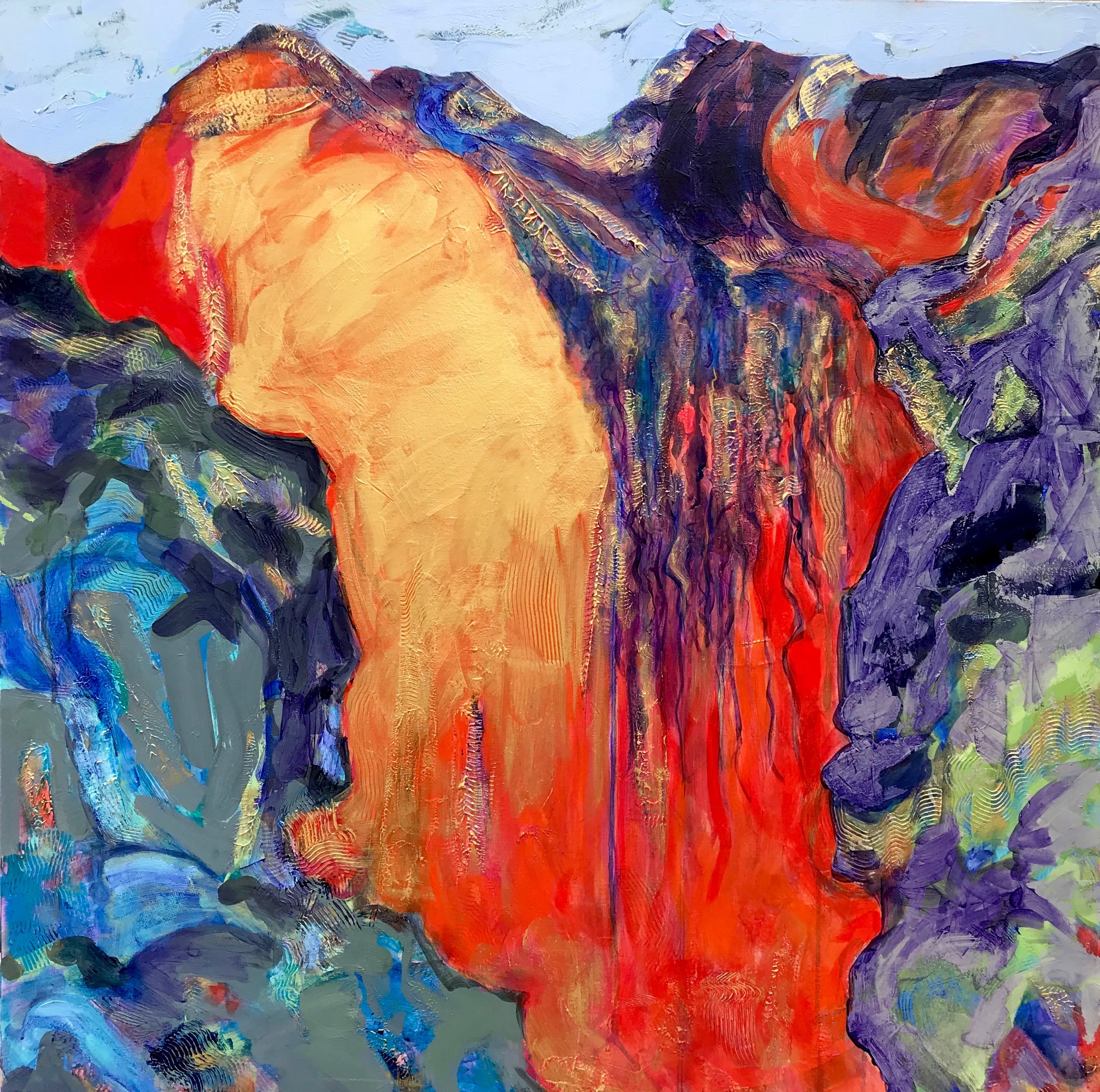 Red Crevasse, original acrylic painting by Christine Reimer, 36 x 36