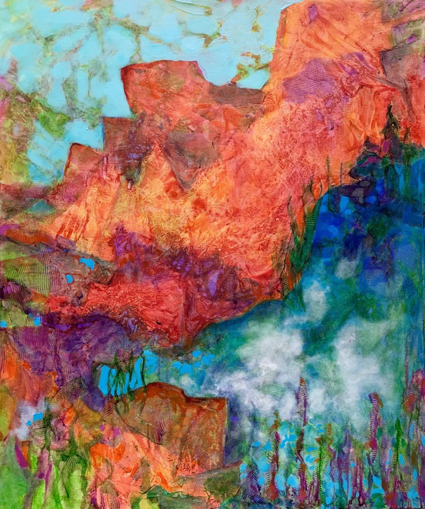 Red Mountain - Deep Forest, original acrylic painting by Christine Reimer, 36 x 30
