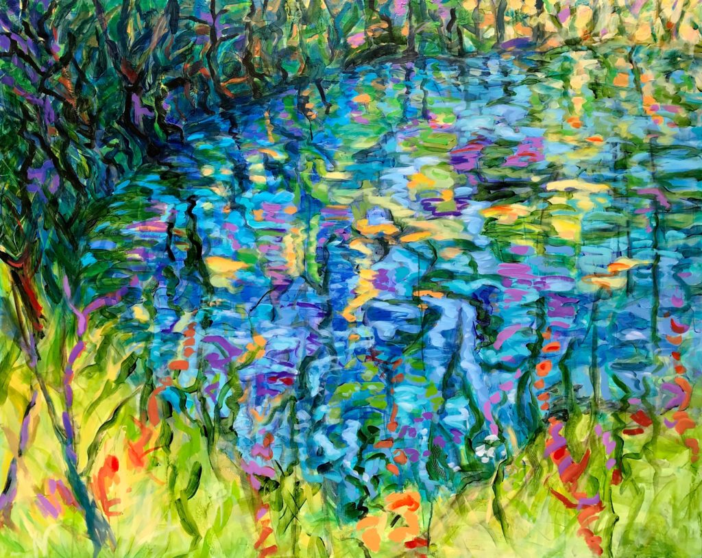 Sunlit Pool, original acrylic painting by Christine Reimer, 48 x 36